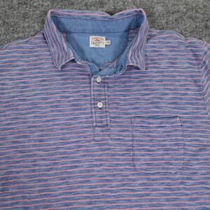 Faherty Polo Shirt Mens Extra Large‎ Blue Red Stripe Cotton Indigo Dyed Pocket